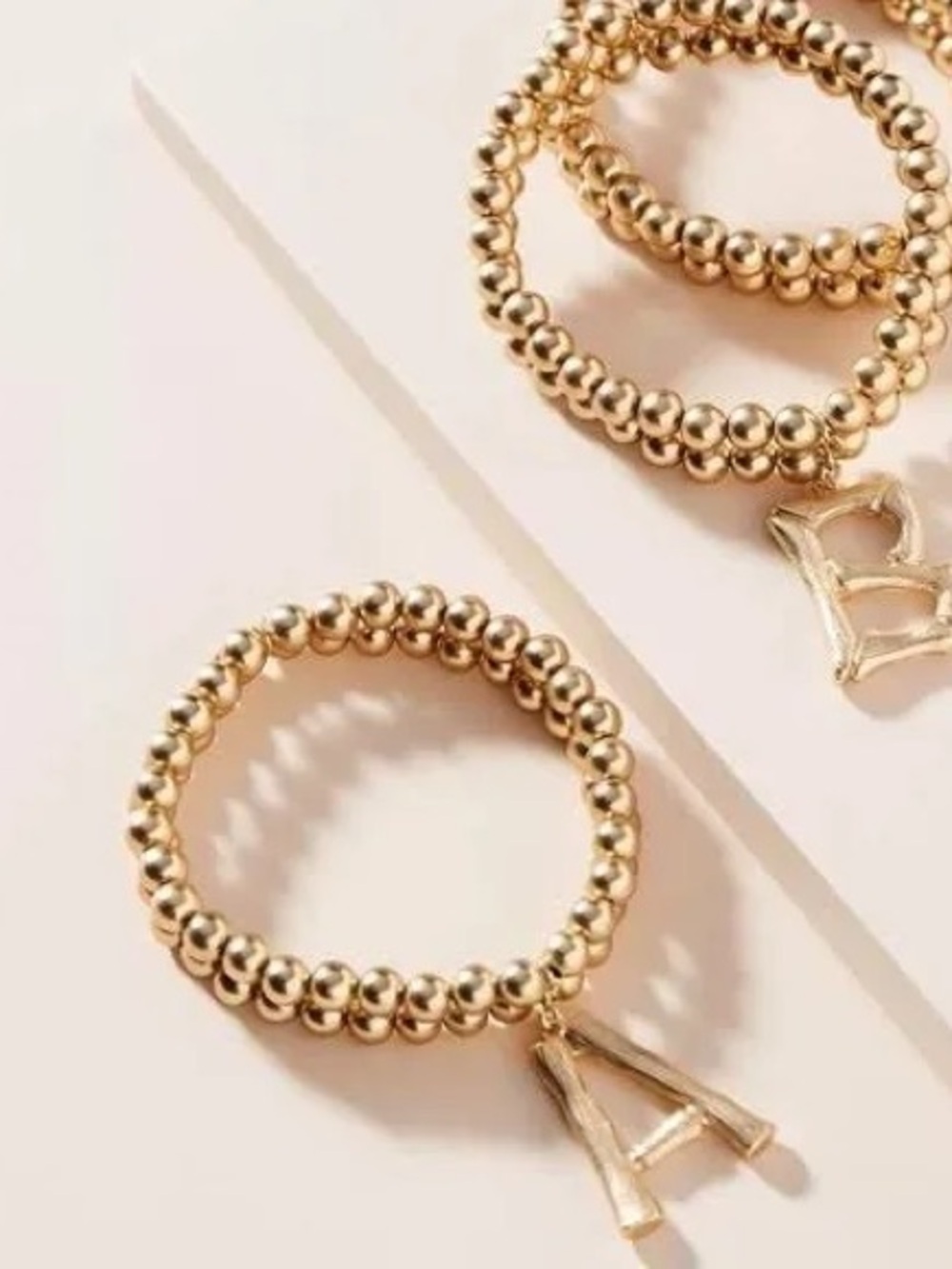 Anthropologie Gold Beaded Initial A Stretch Bracelet